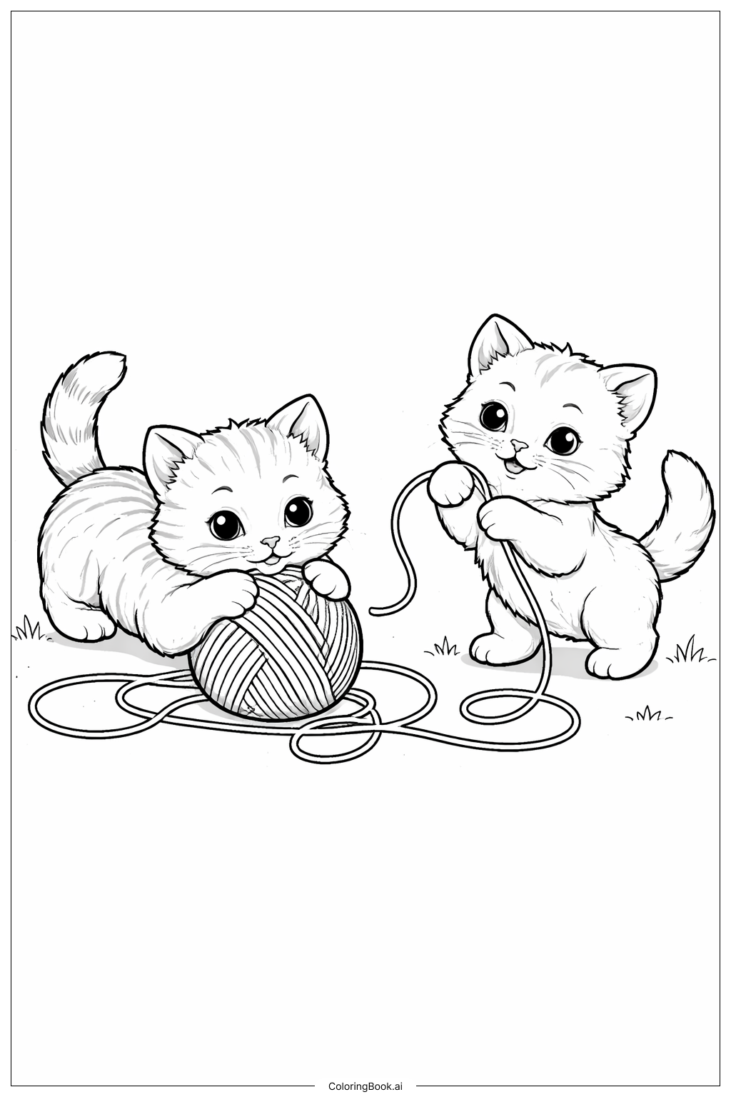  Trang tô màu Những chú mèo con với cuộn chỉ 