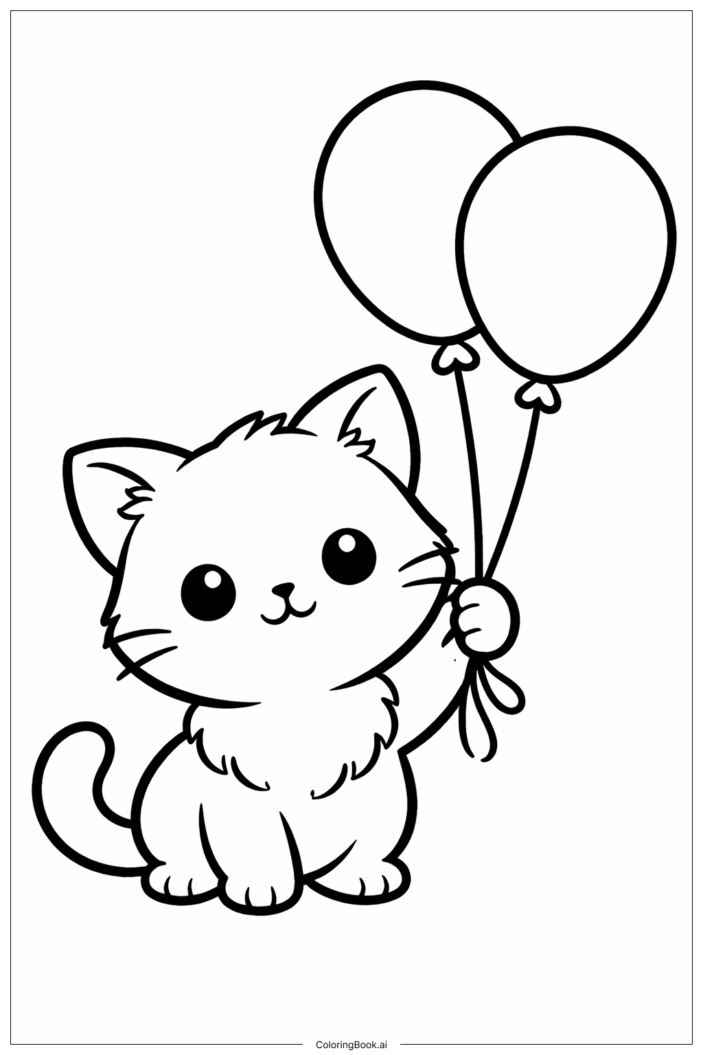  Trang tô màu Mèo con với bóng bay 