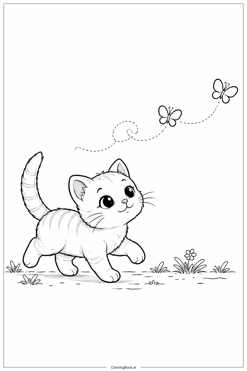  Trang tô màu Mèo con với đường bay của bướm 