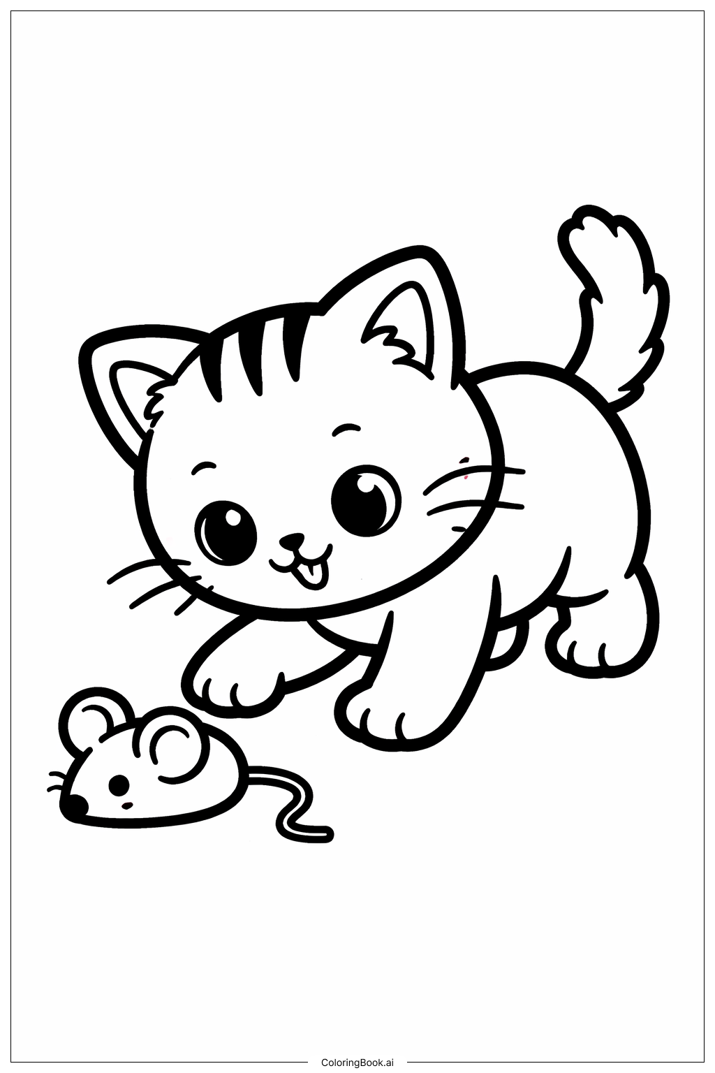  Trang tô màu Mèo con với chuột đồ chơi 