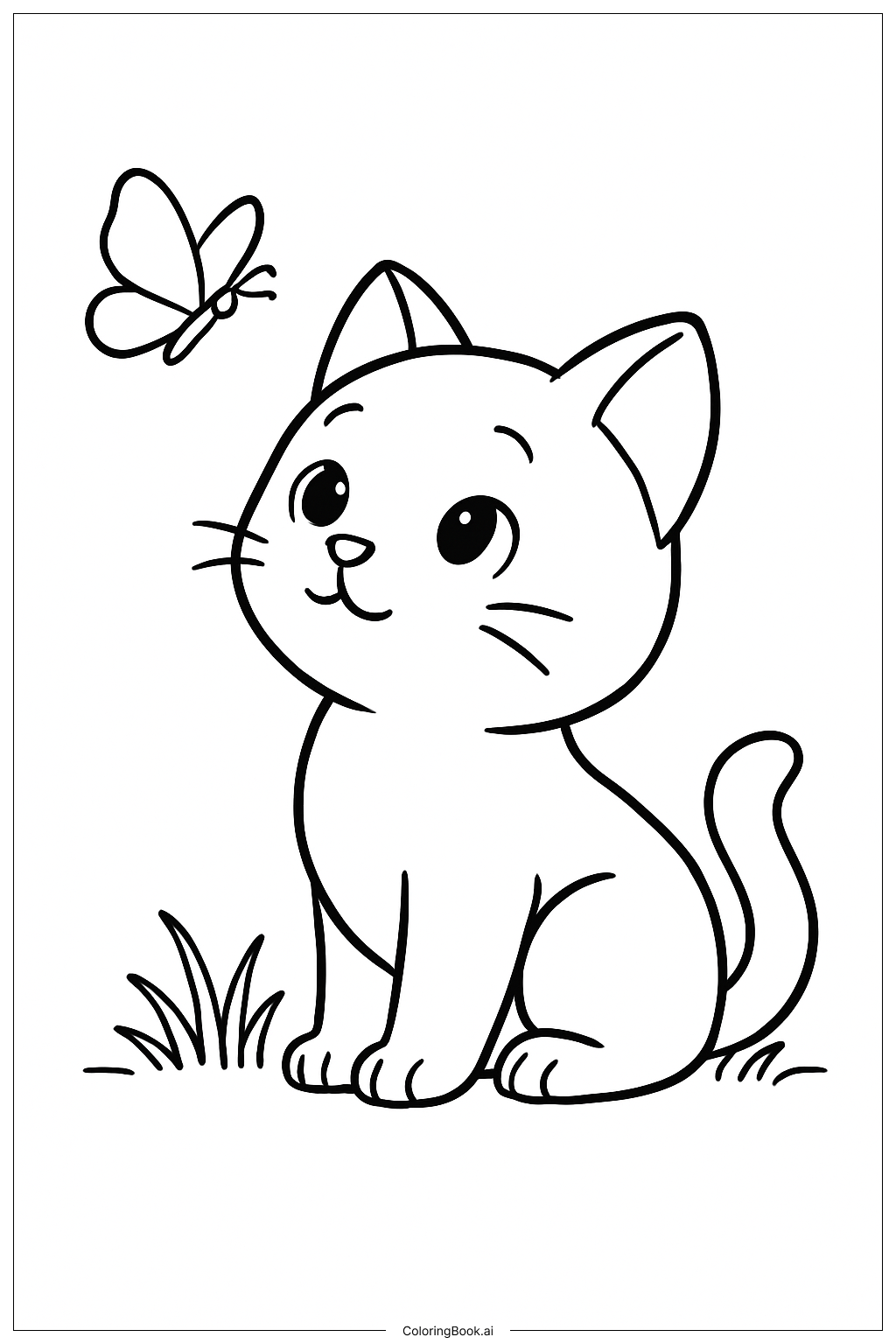  Kitty And Butterfly Coloring Page 