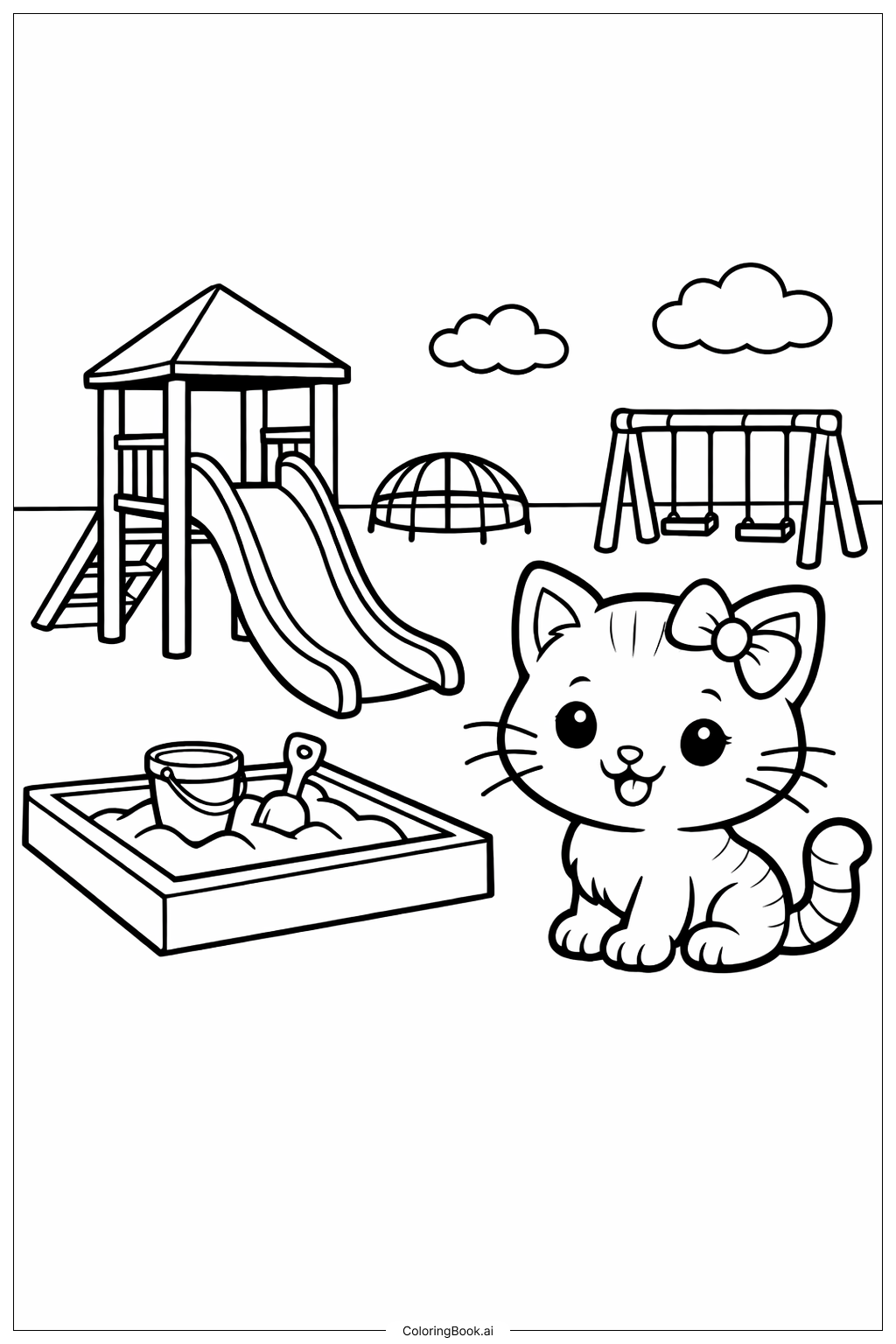  遊樂場的小貓咪著色頁 