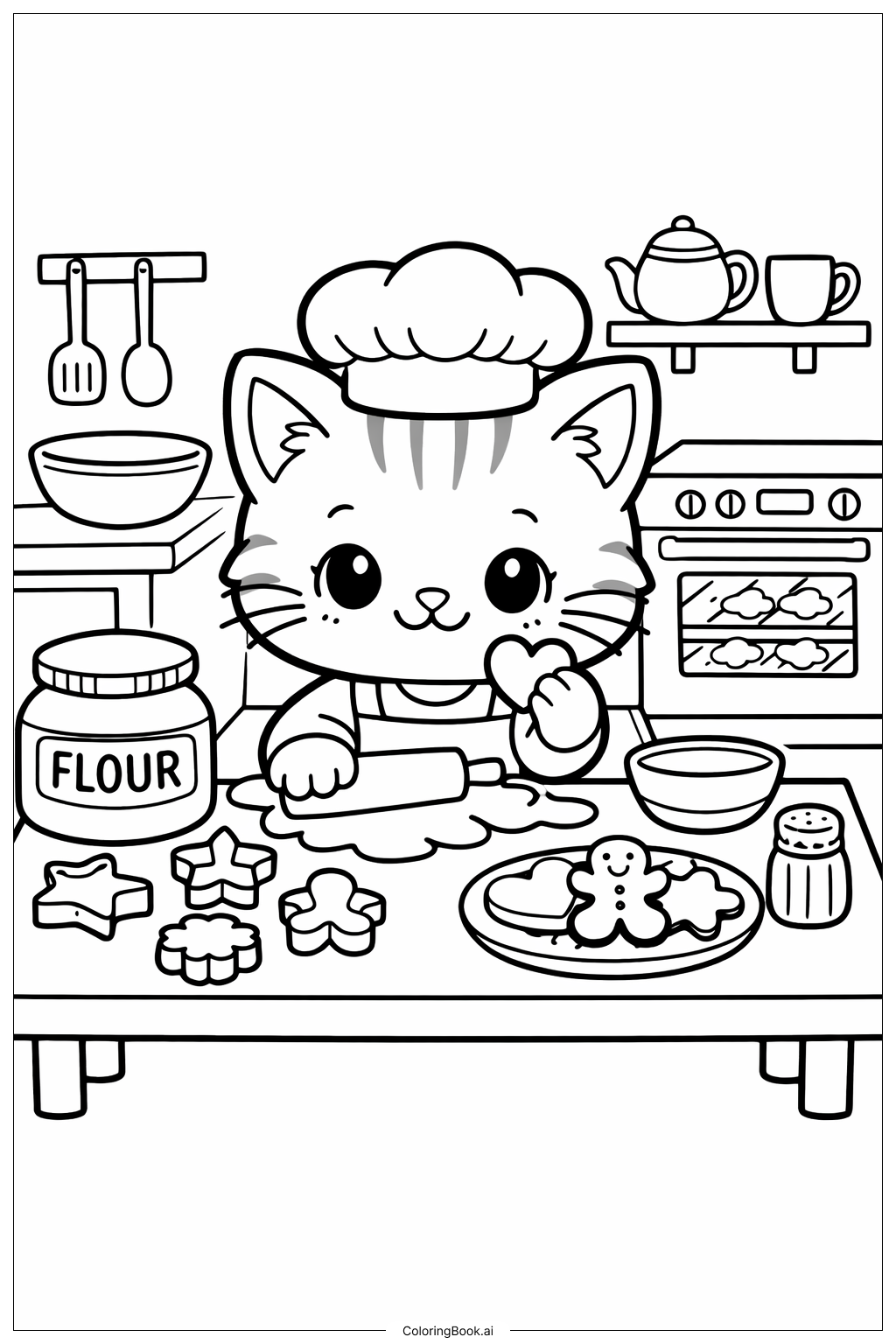  小貓烤餅乾著色頁 