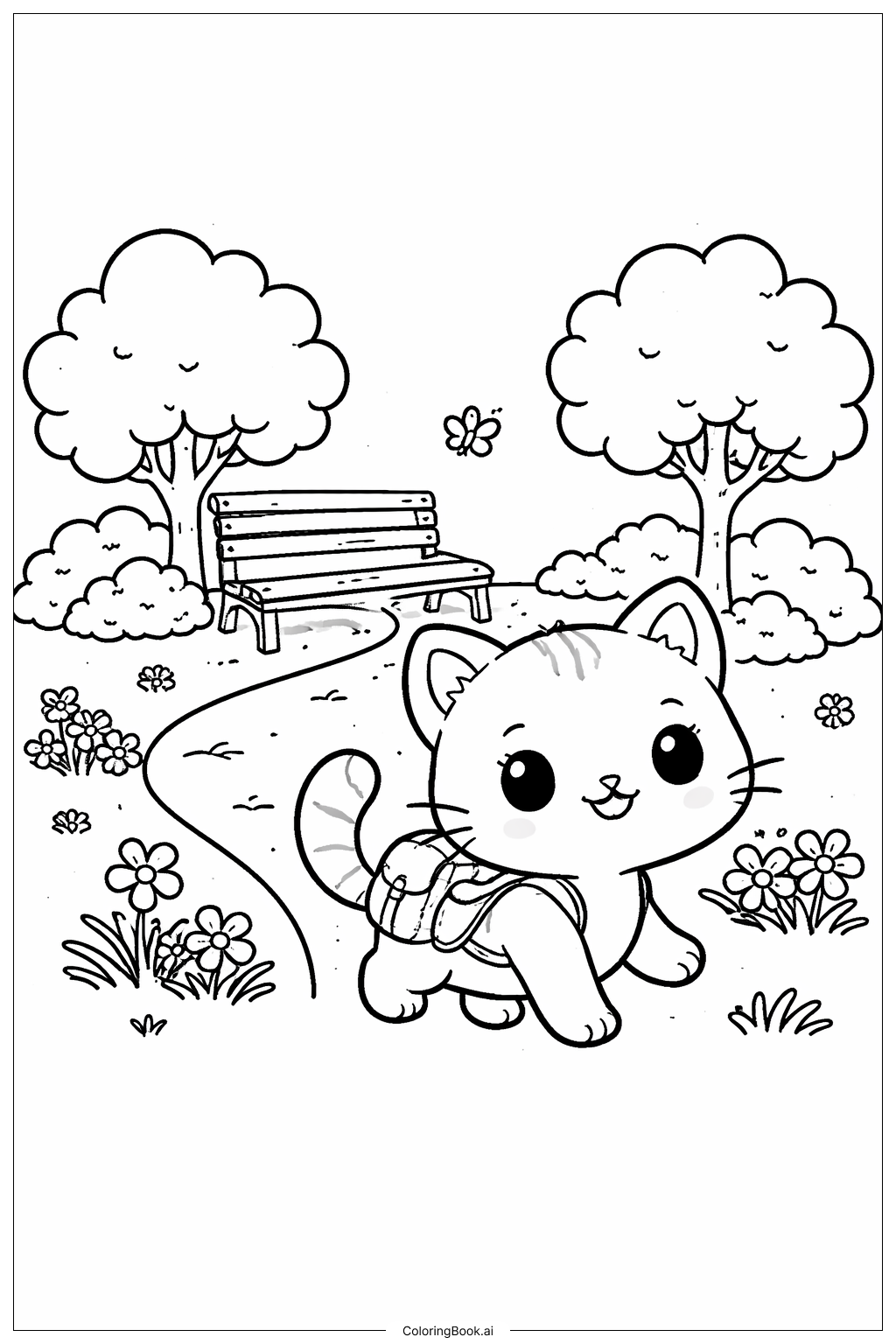  小貓咪探險公園著色頁 