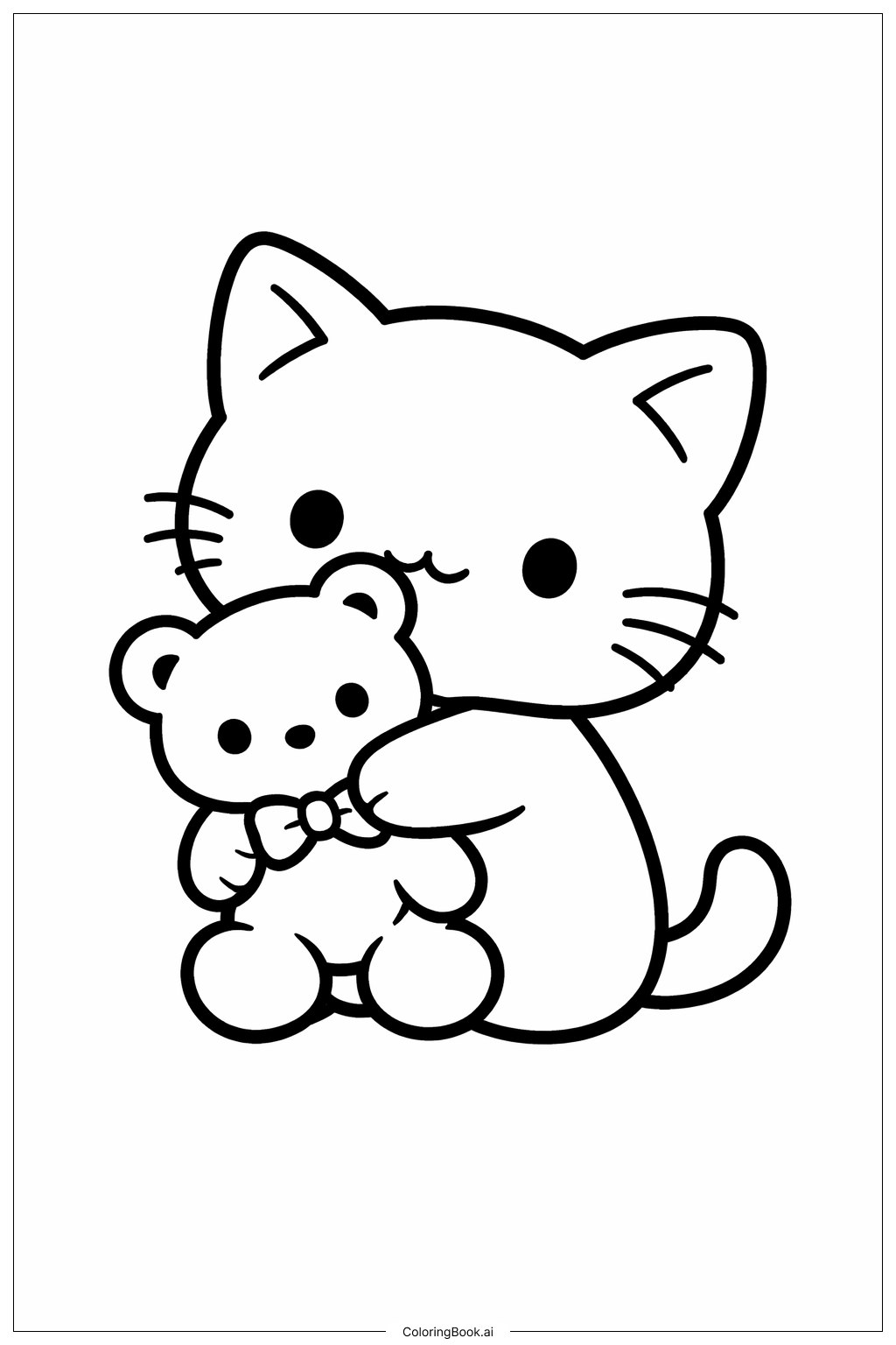  抱抱小貓玩偶著色頁 