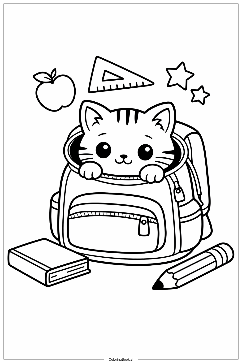  背包裡的小貓咪著色頁 
