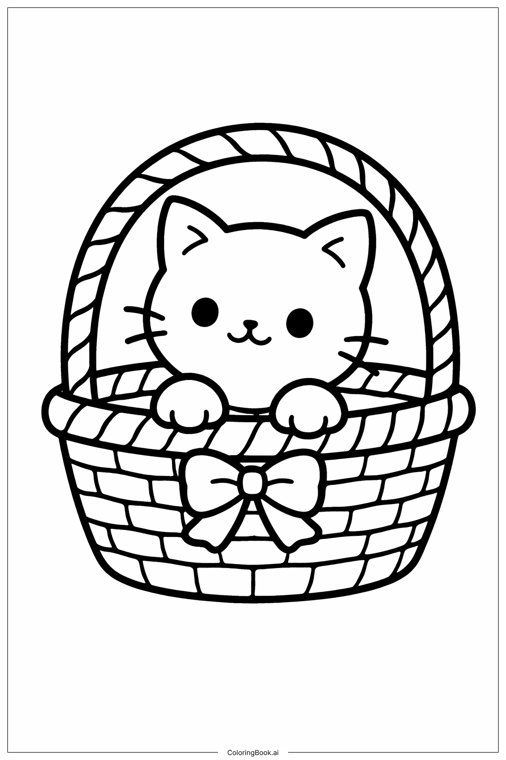 籃子裡的小貓咪著色頁 