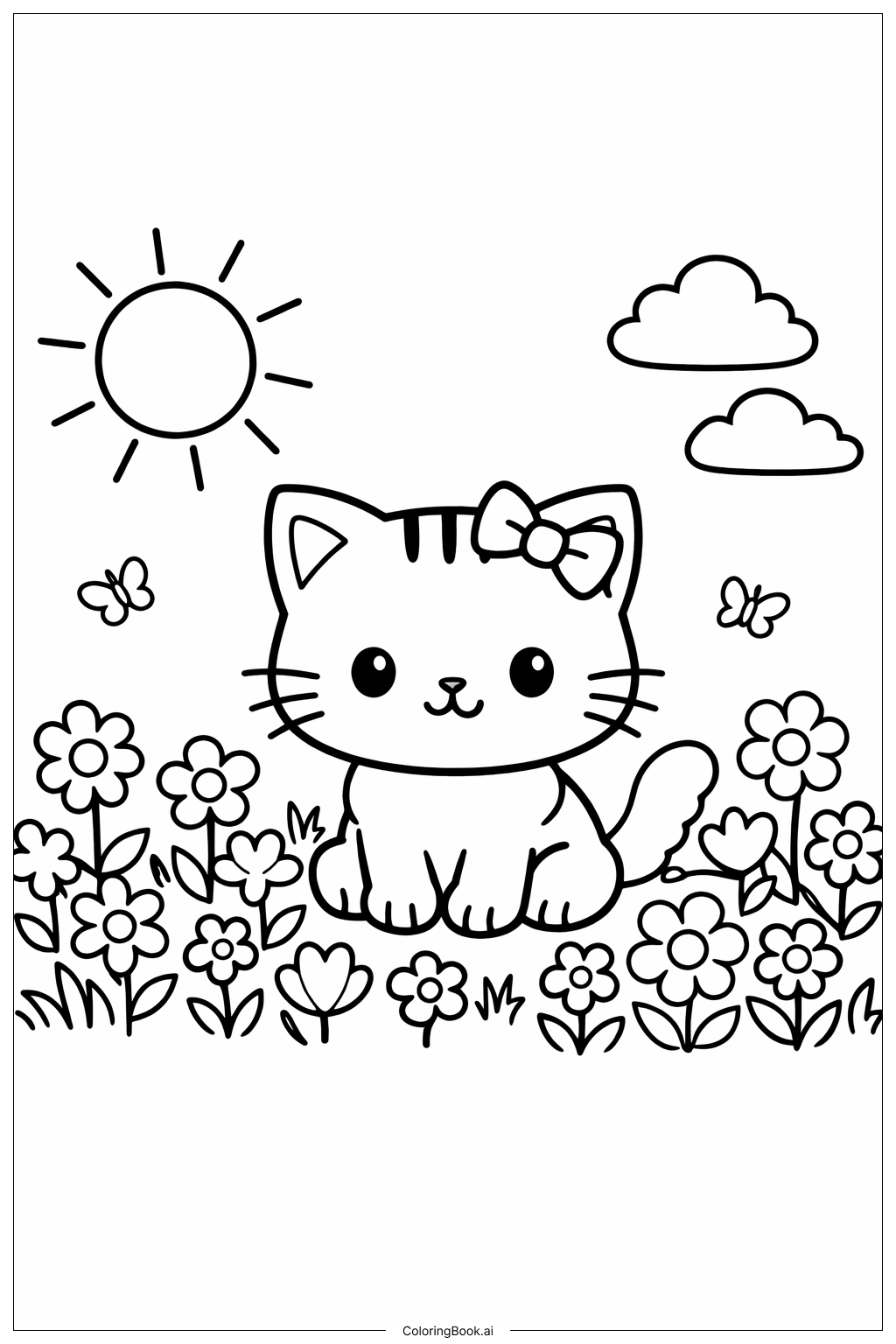  花田里的小猫咪填色页 