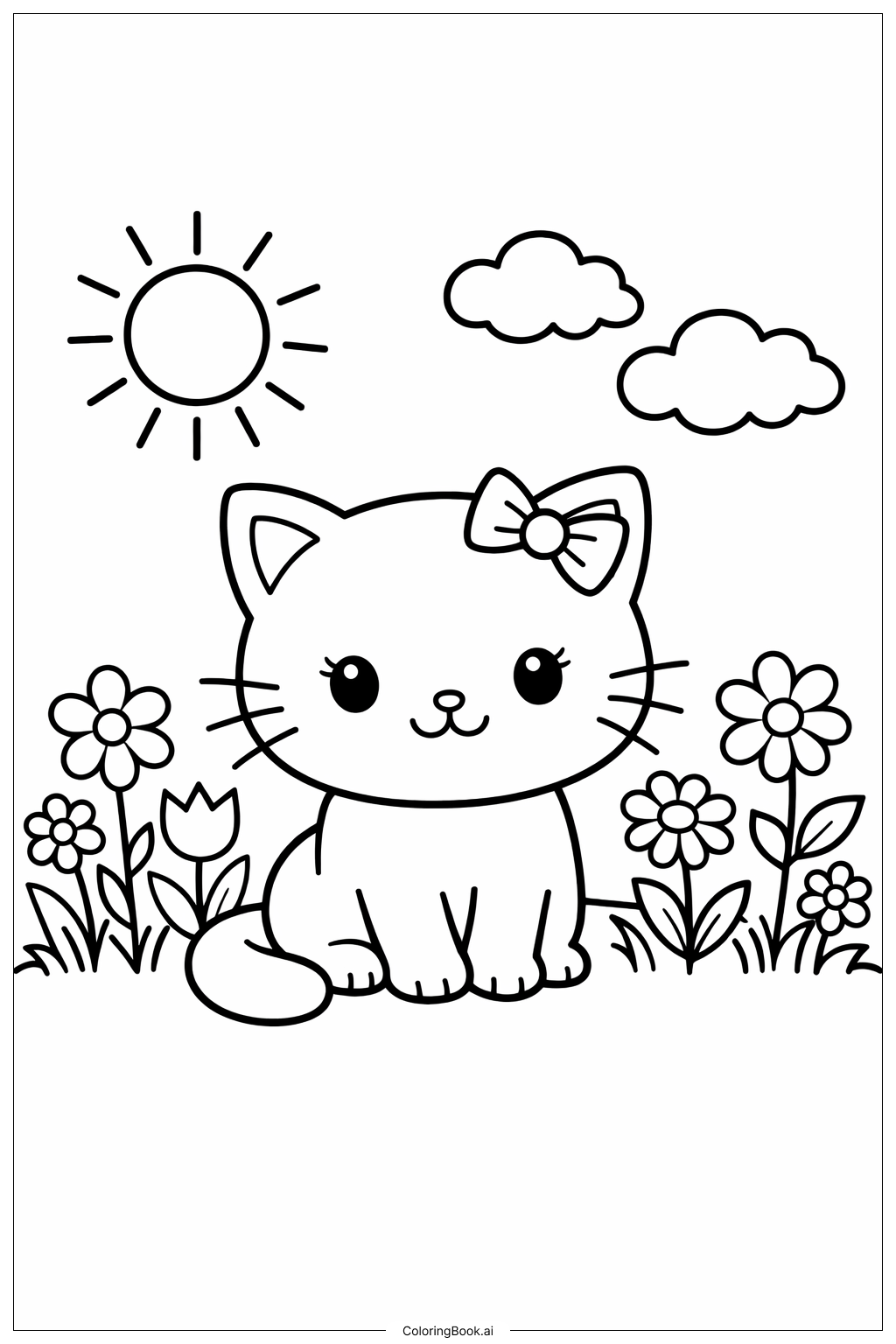  花園裡的小貓咪著色頁 