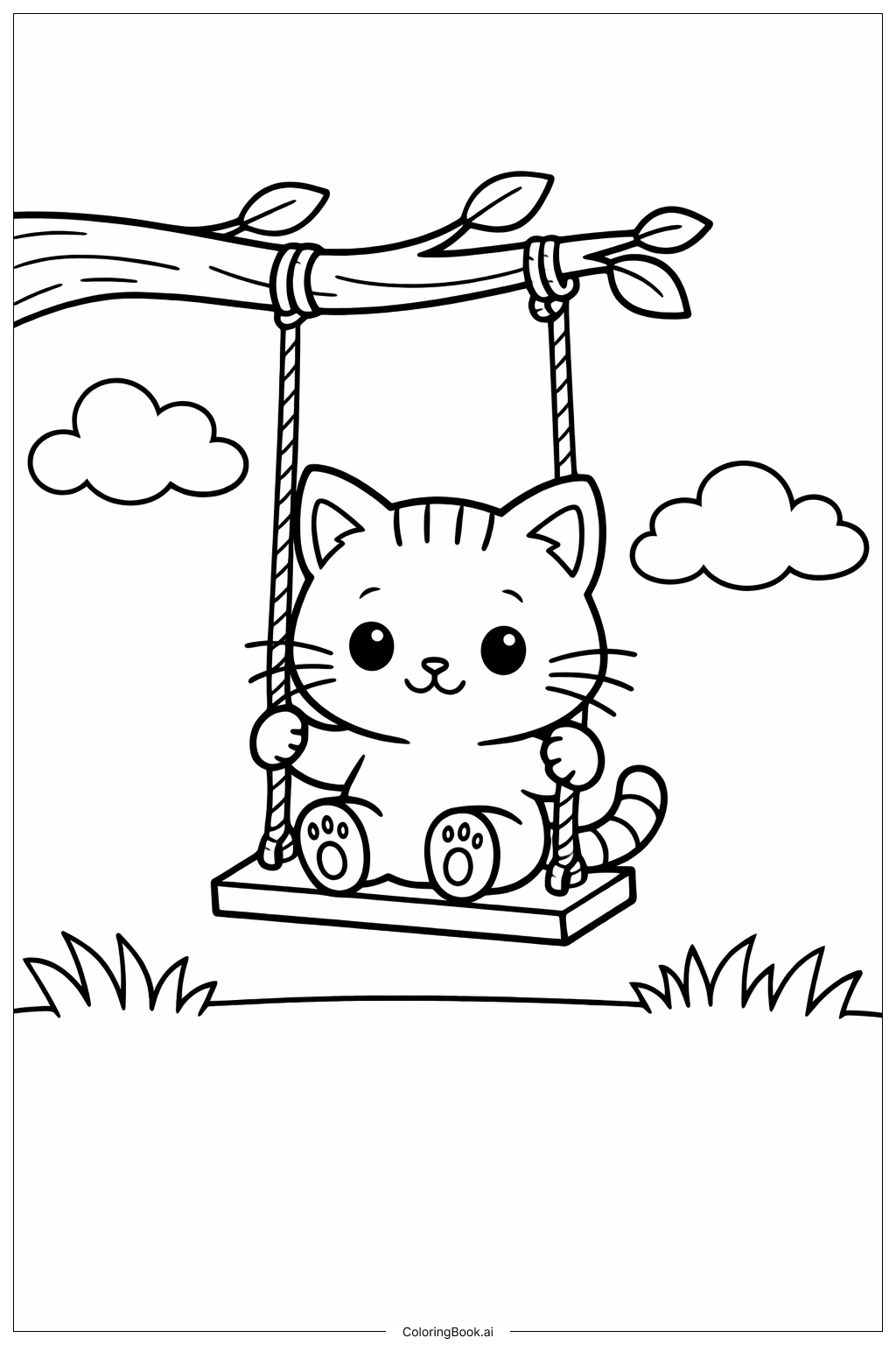  貓咪盪鞦韆著色頁 