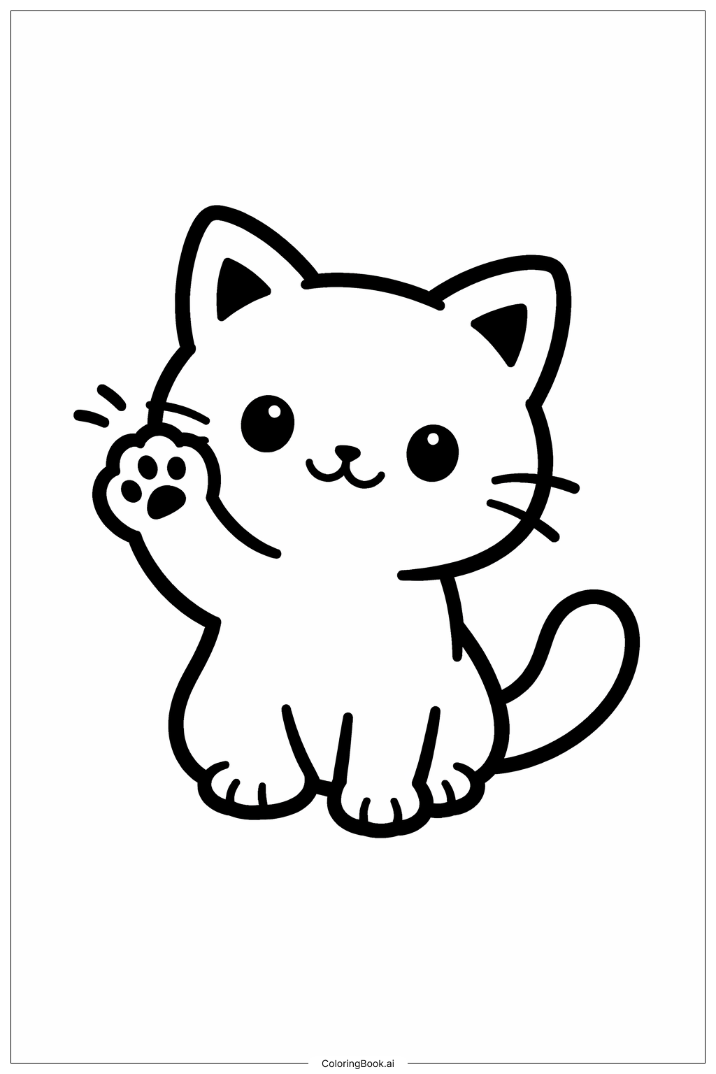  招手的可愛小貓著色頁 