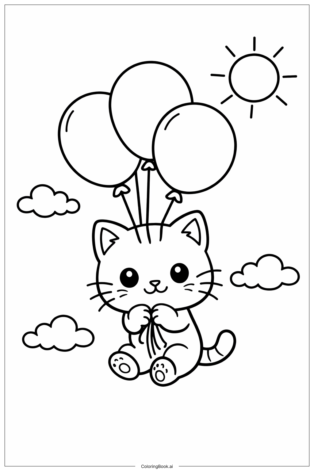  氣球小貓著色頁 
