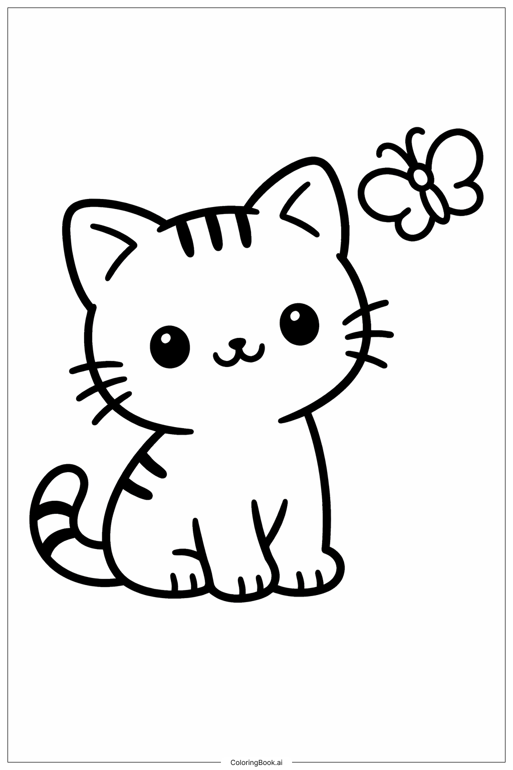  蝴蝶與小貓著色頁 