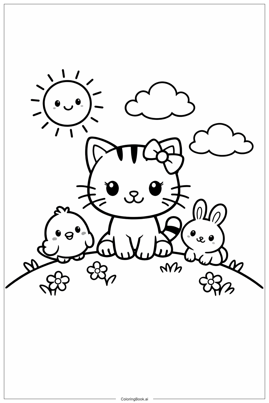  貓咪與朋友們著色頁 
