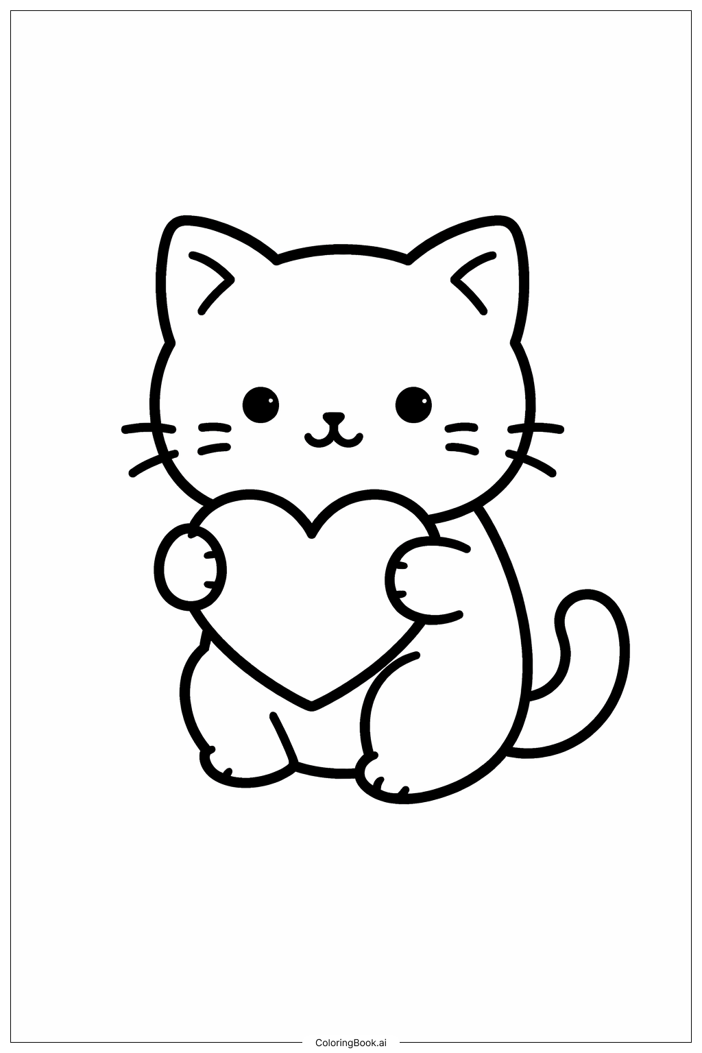  抱著愛心的小貓著色頁 