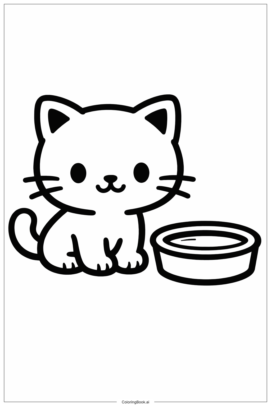  有牛奶碗的小貓著色頁 