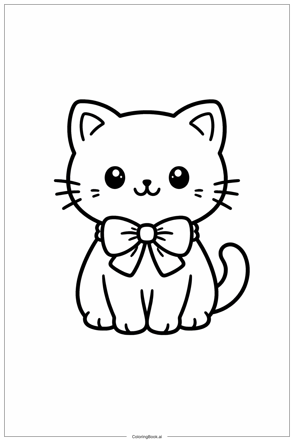  綁蝴蝶結的小貓著色頁 