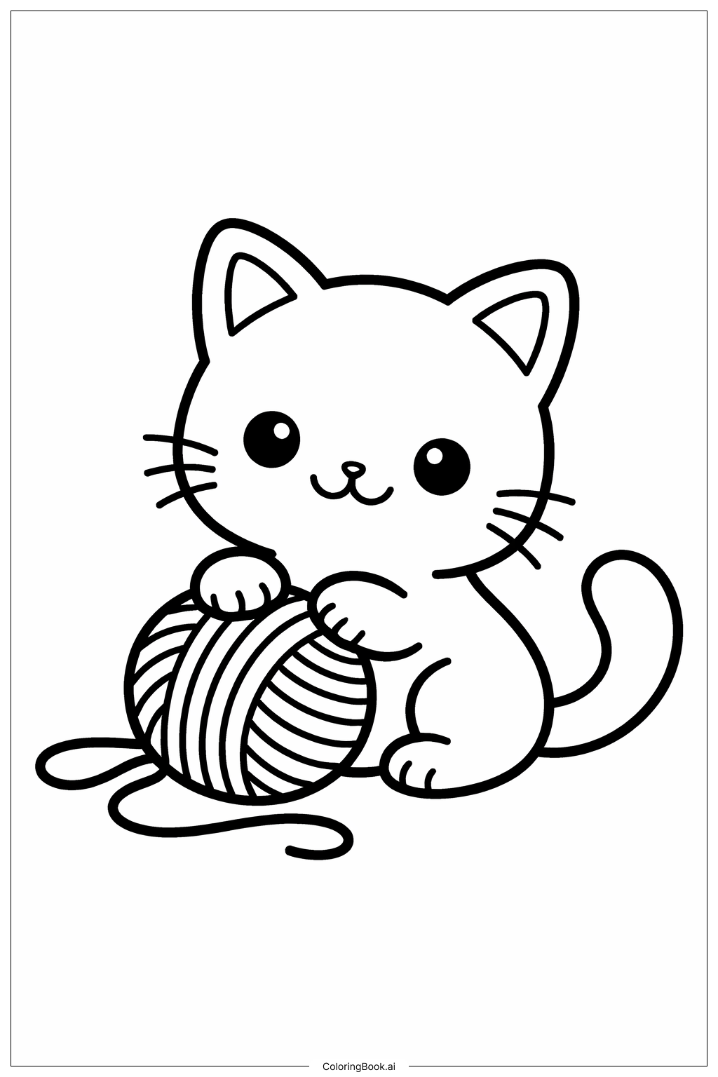  可愛貓咪與毛線球著色頁 