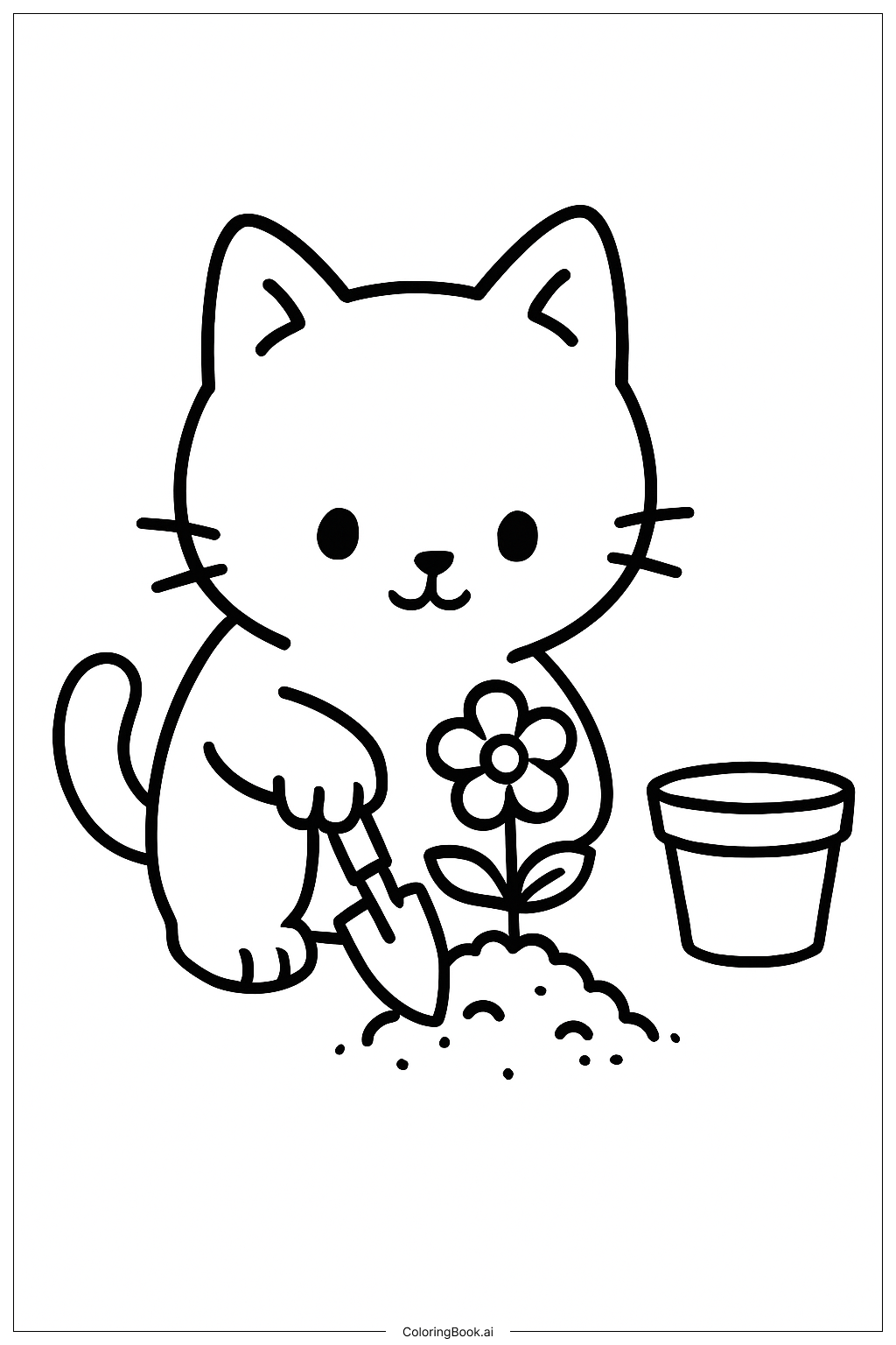  Kitty Gardening Coloring Page 