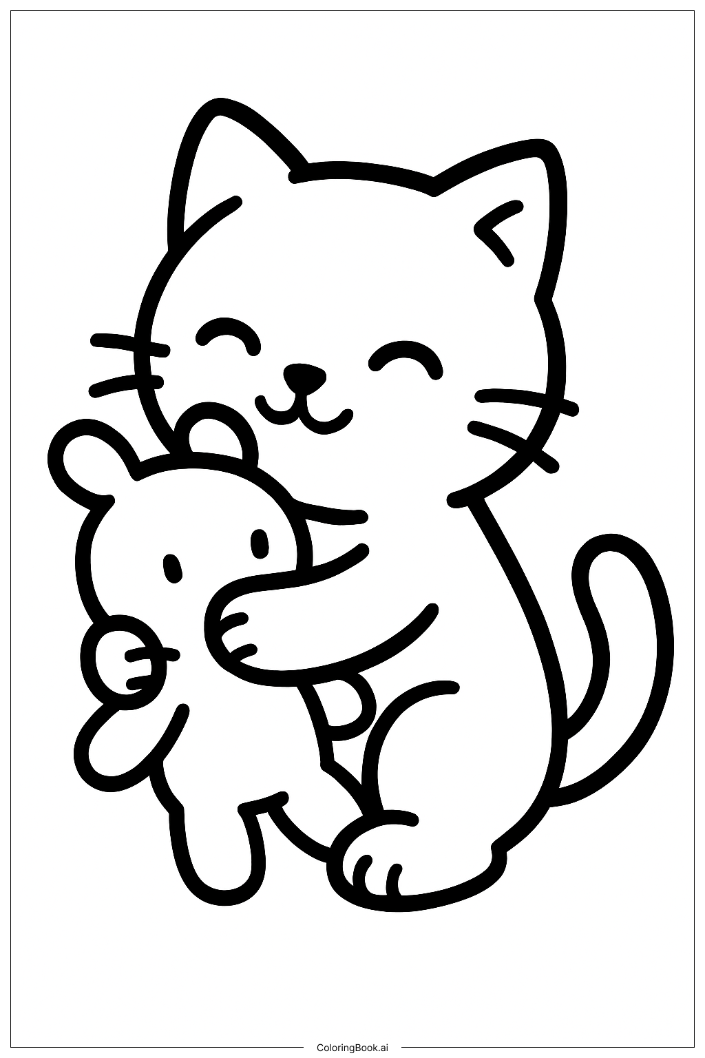  Kitty Hugging Toy Coloring Page 