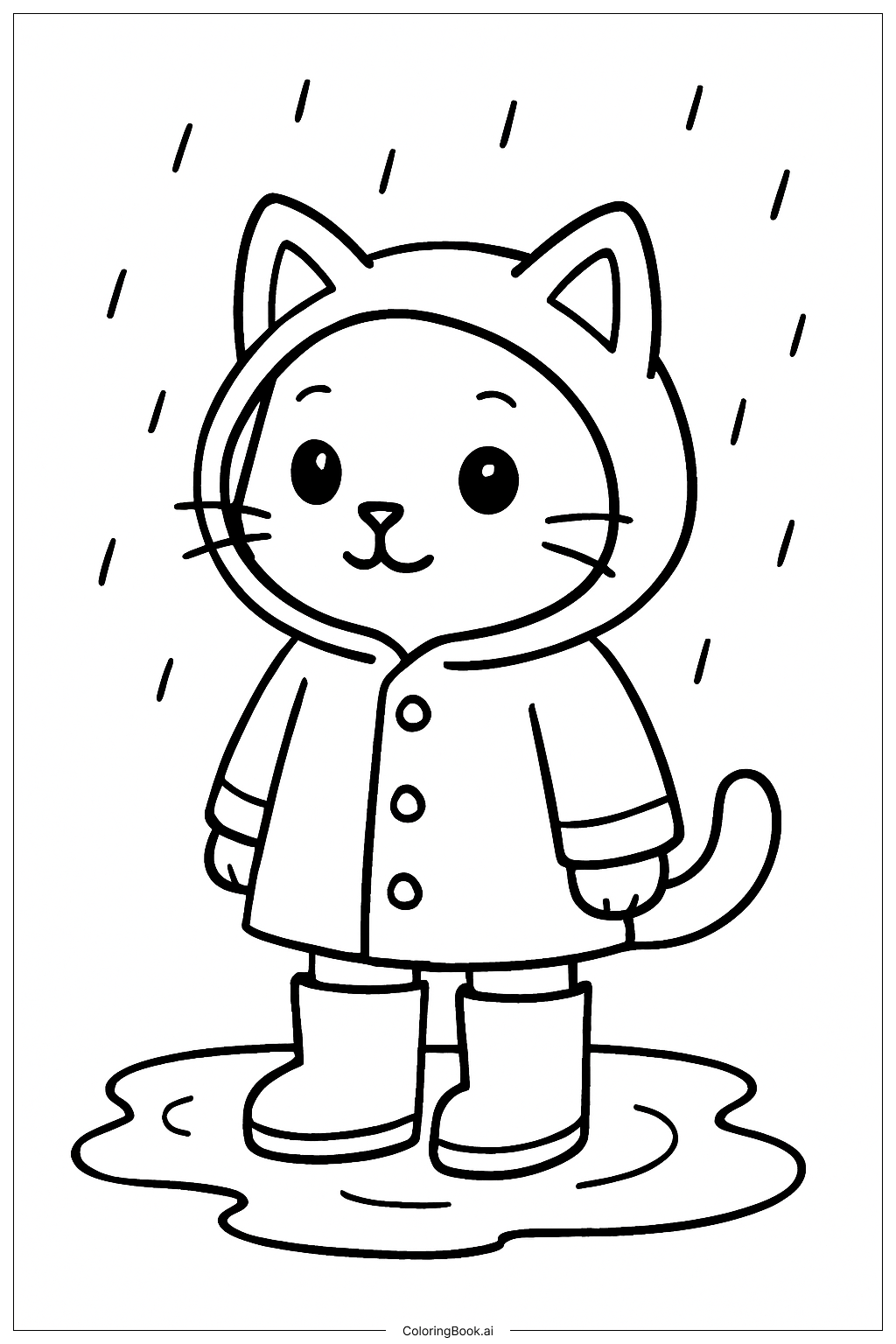  Kitty In Raincoat Coloring Page 