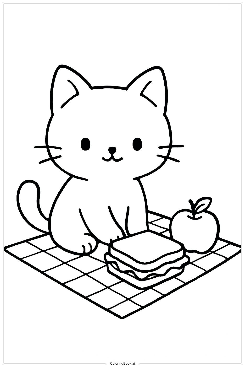  Kitty Picnic Coloring Page 