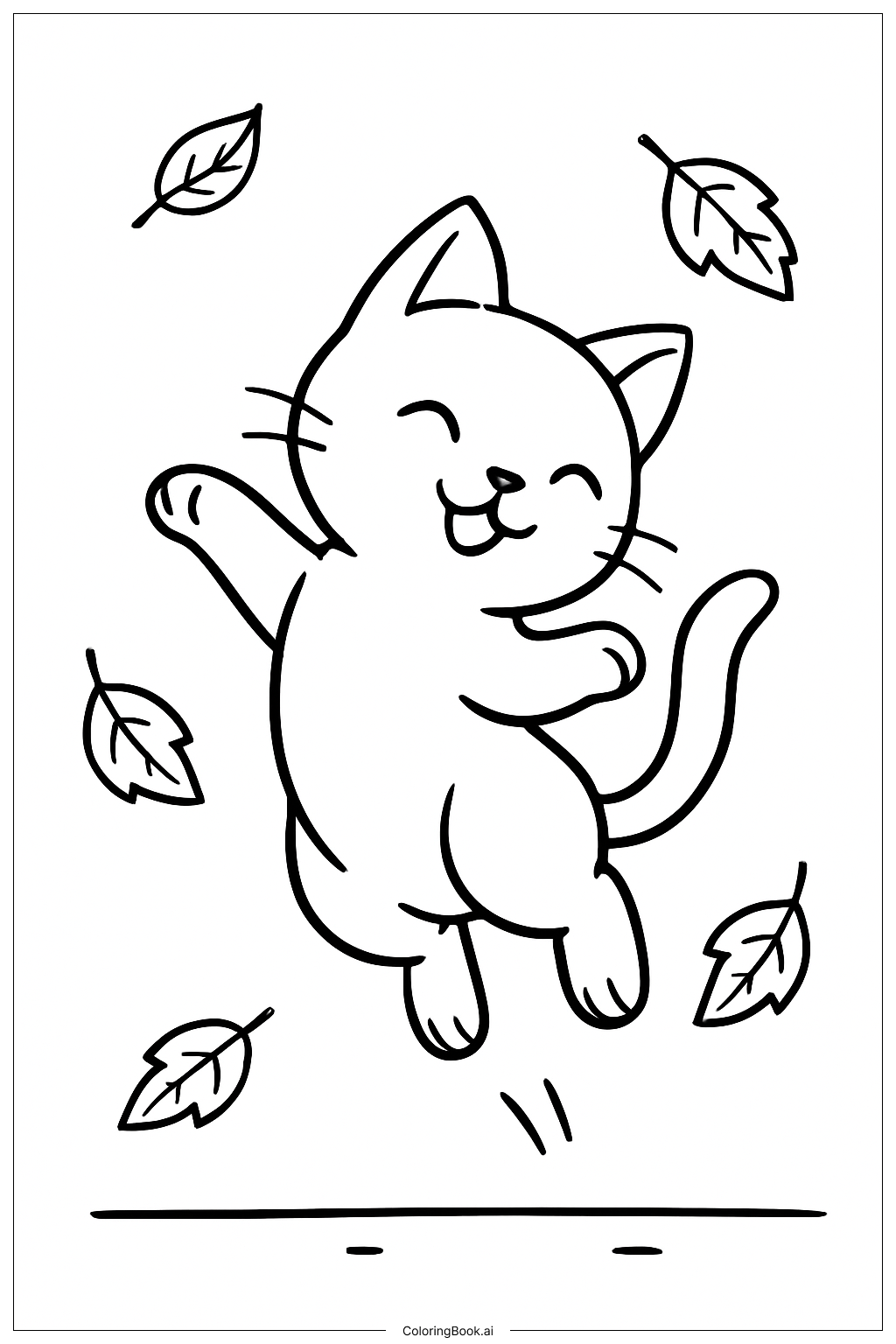  Kitty Playing With Leaves Coloring Page 