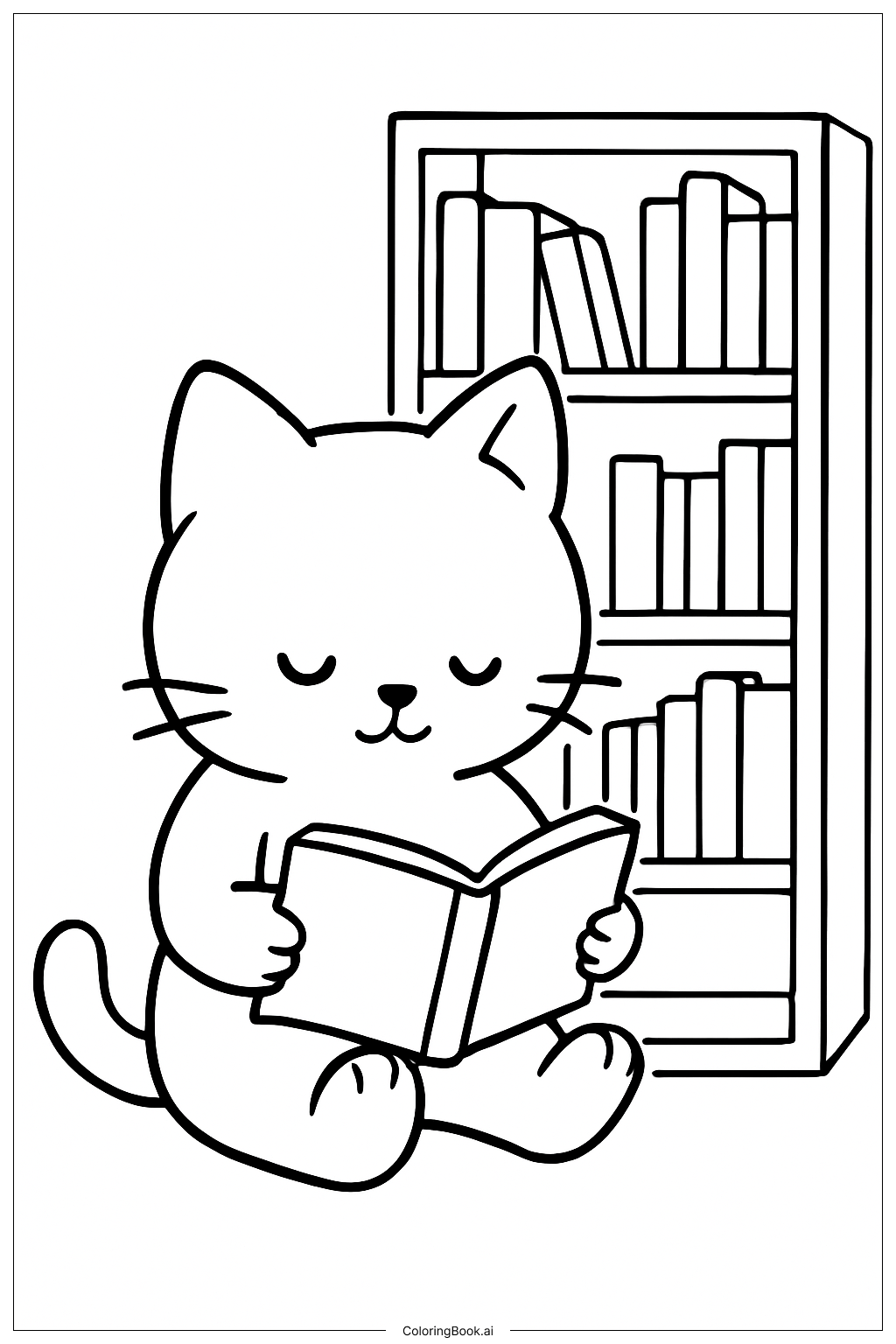  Kitty Reading Book Coloring Page 