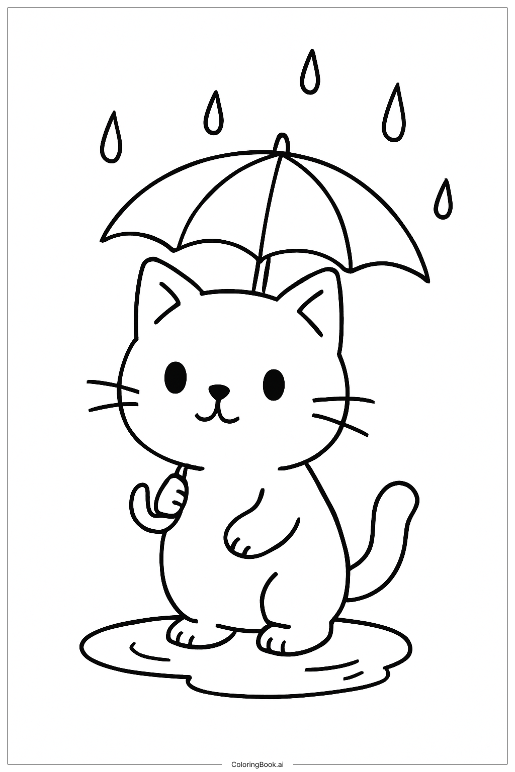 Kitty Under Umbrella Coloring Page 