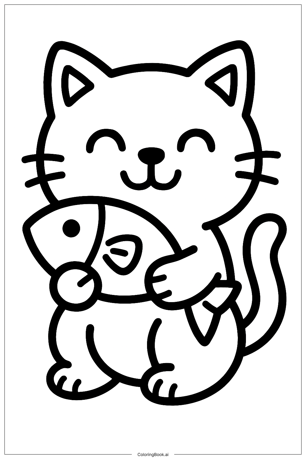  Kitty With Fish Coloring Page 