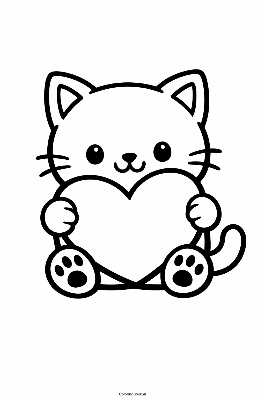  Kitty With Heart Coloring Page 