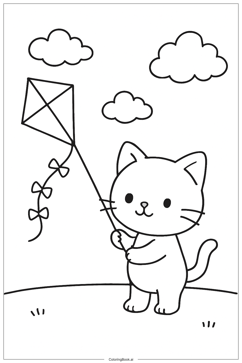  Kitty With Kite Coloring Page 