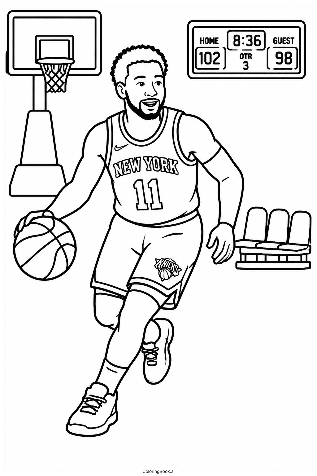  Knicks 球星运球填色页 