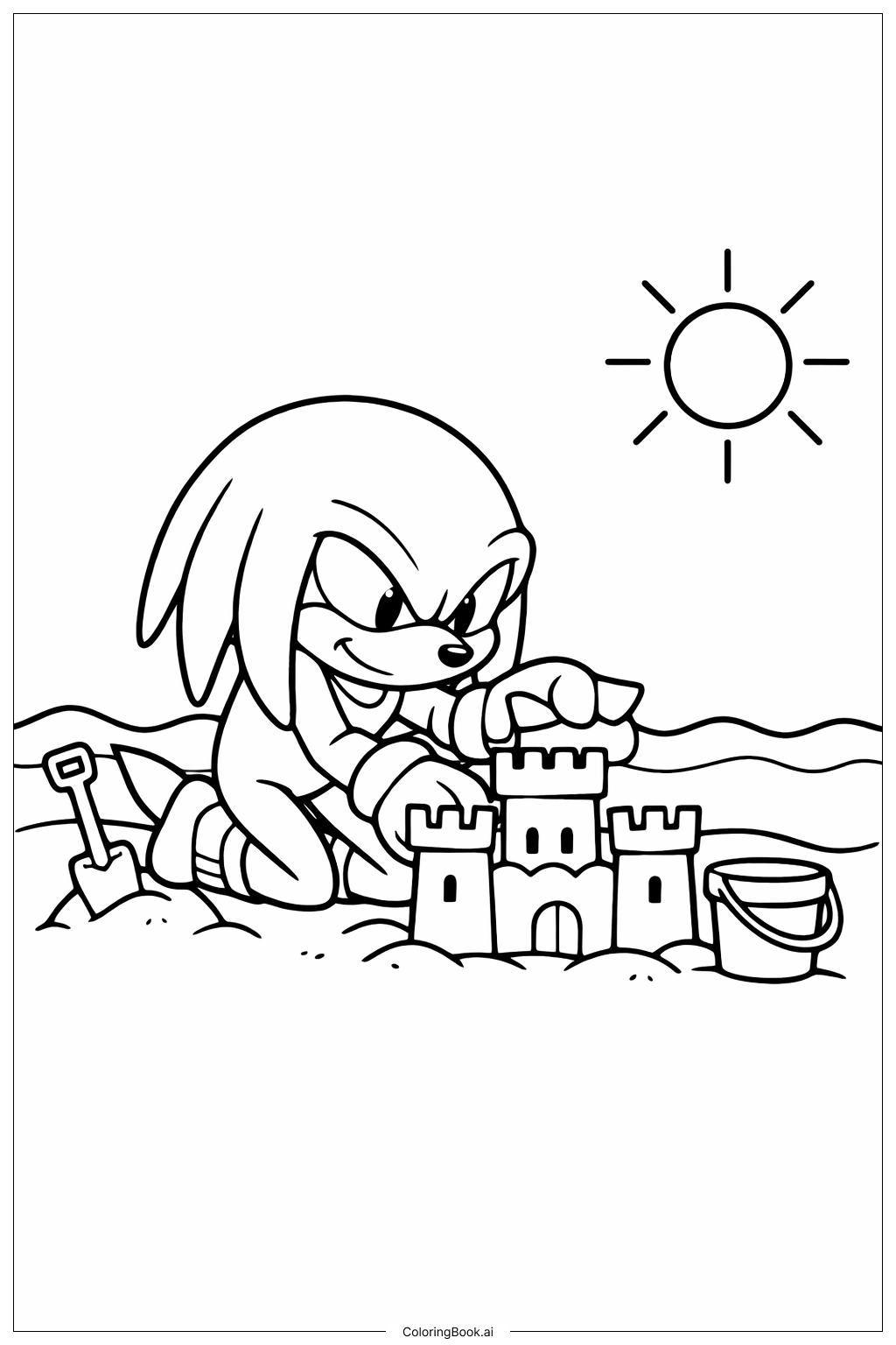  Página para colorir de Knuckles na Praia 