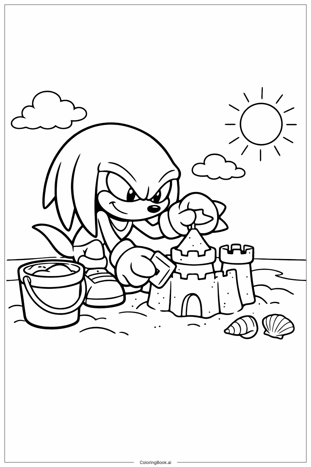  Página para colorir de Knuckles Construindo um Castelo de Areia 