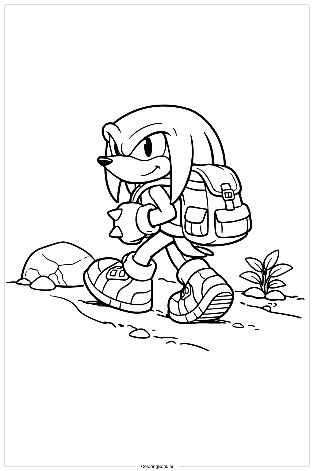  Página para colorir de Knuckles Carregando Mochila 