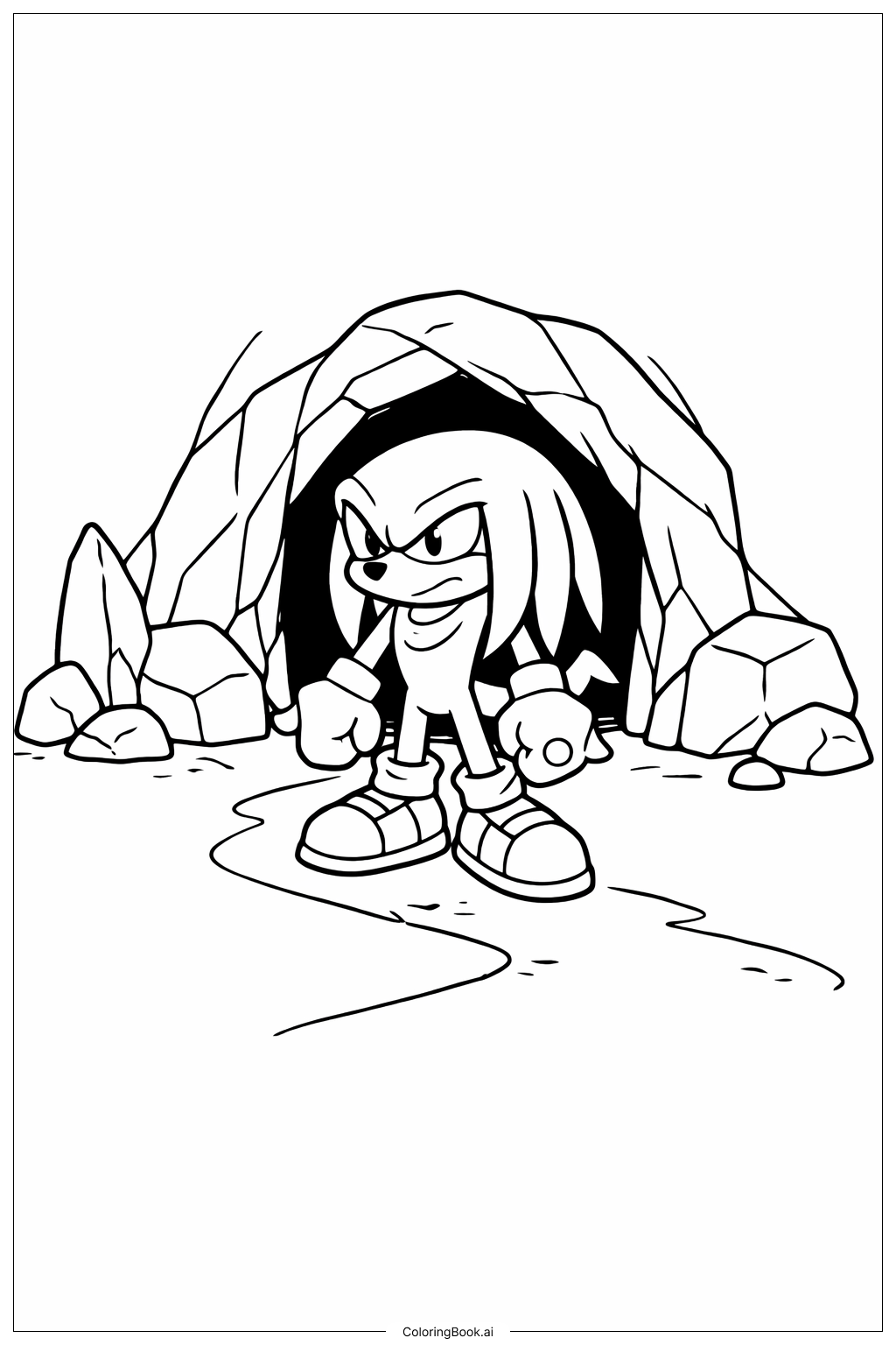 Página para colorir de Knuckles Explorando a Caverna 