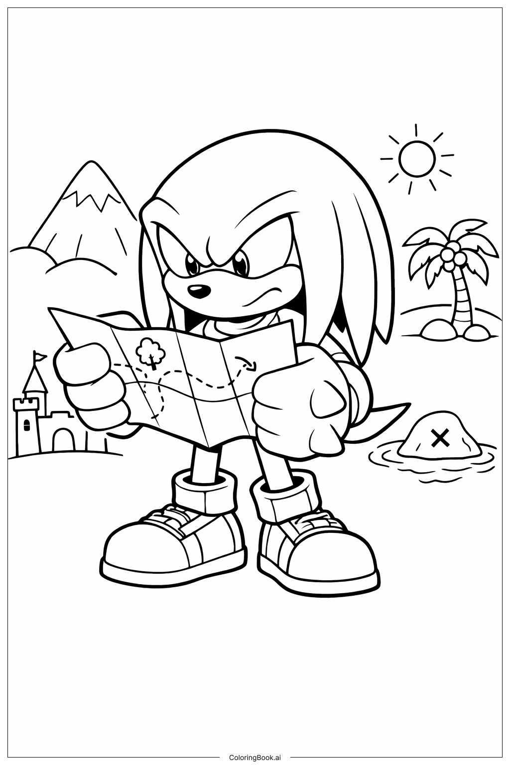  Página para colorir de Knuckles Segurando Mapa 