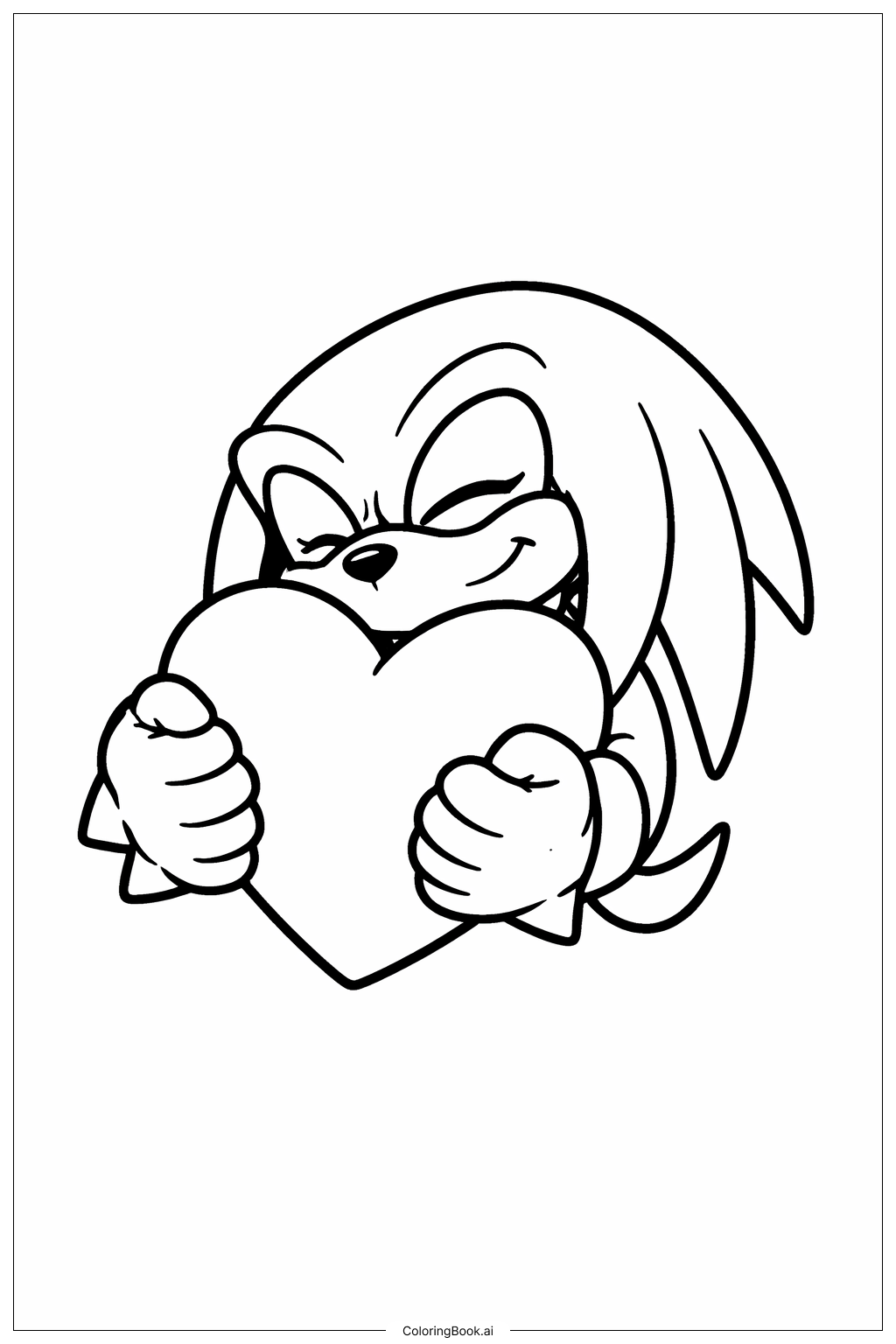  Página para colorir de Knuckles Abraçando o Coração 