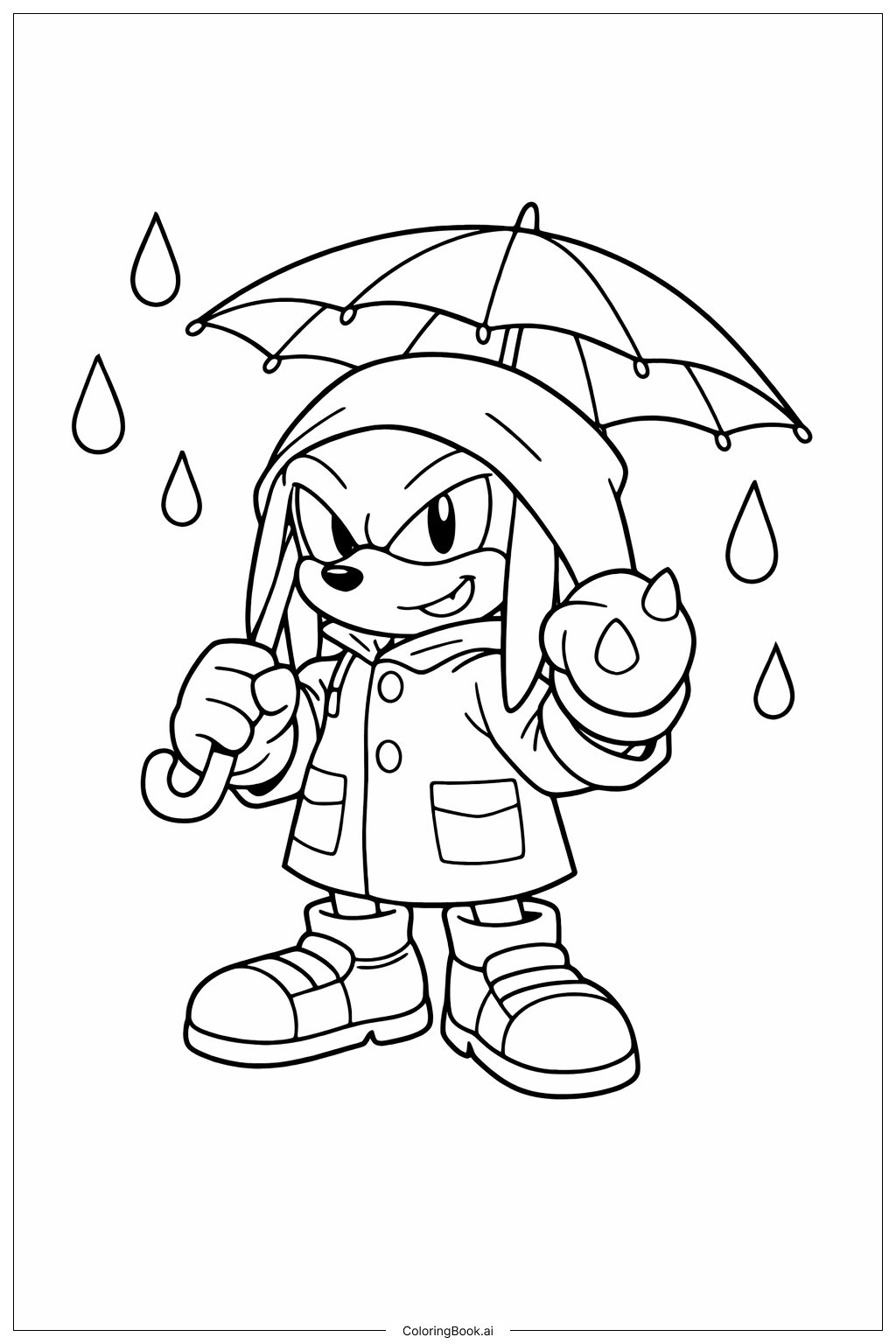  Página para colorir de Knuckles de Capa de Chuva 