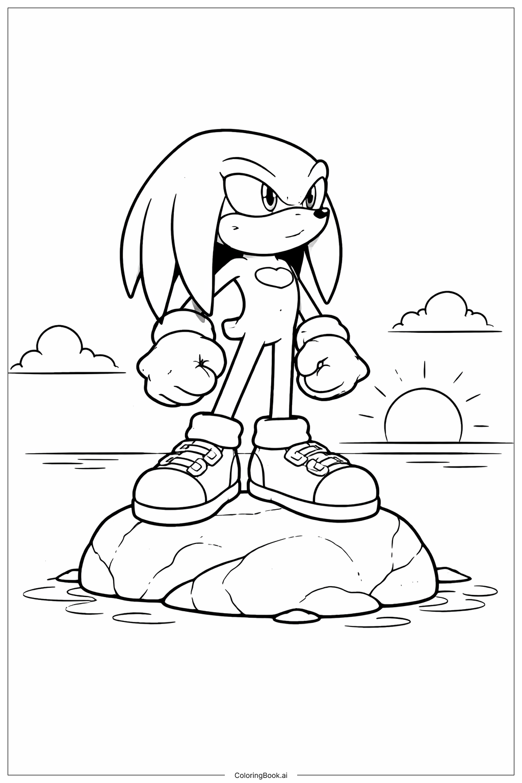  Página para colorir de Knuckles Em Uma Rocha 