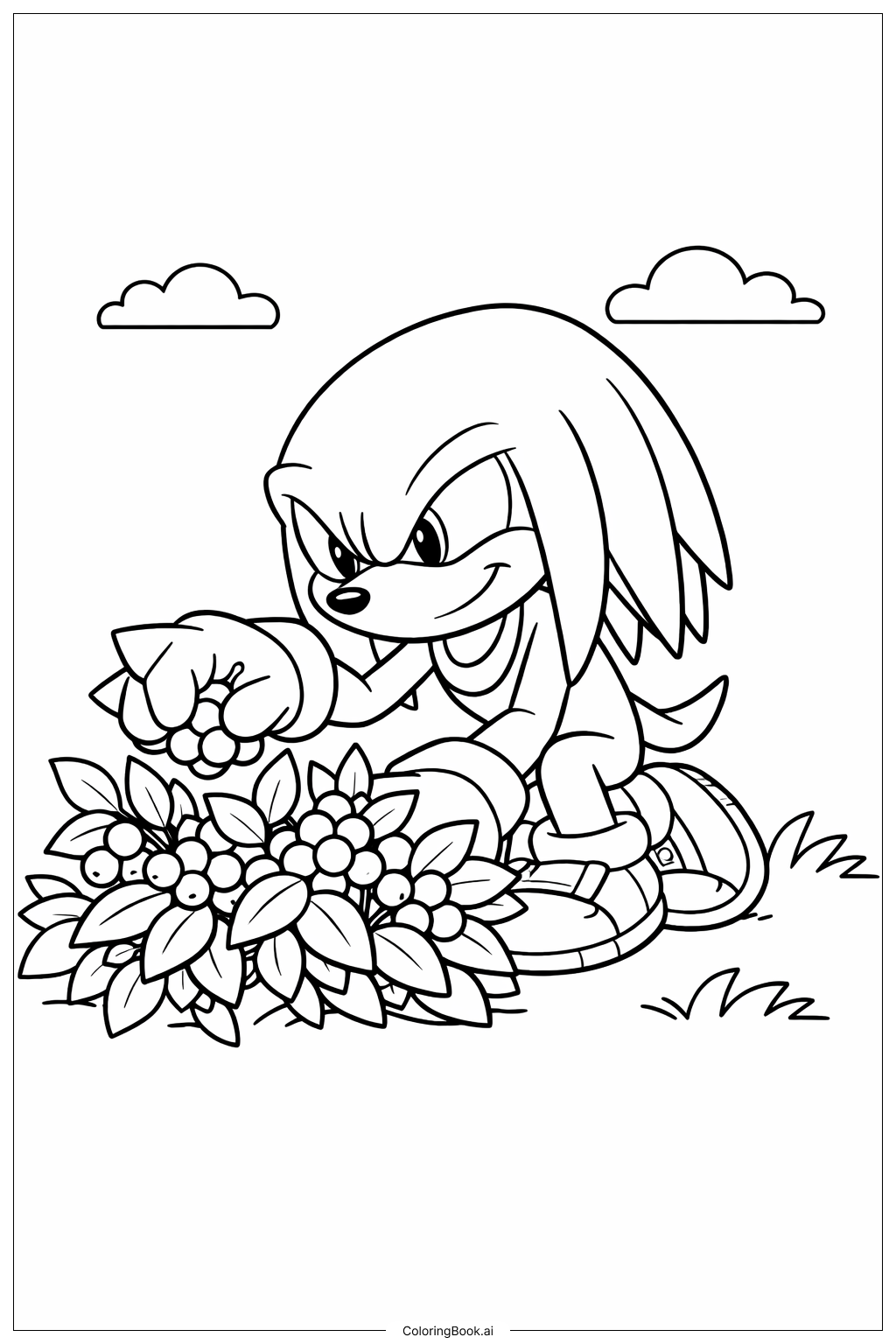  Página para colorir de Knuckles Colhendo Frutas 