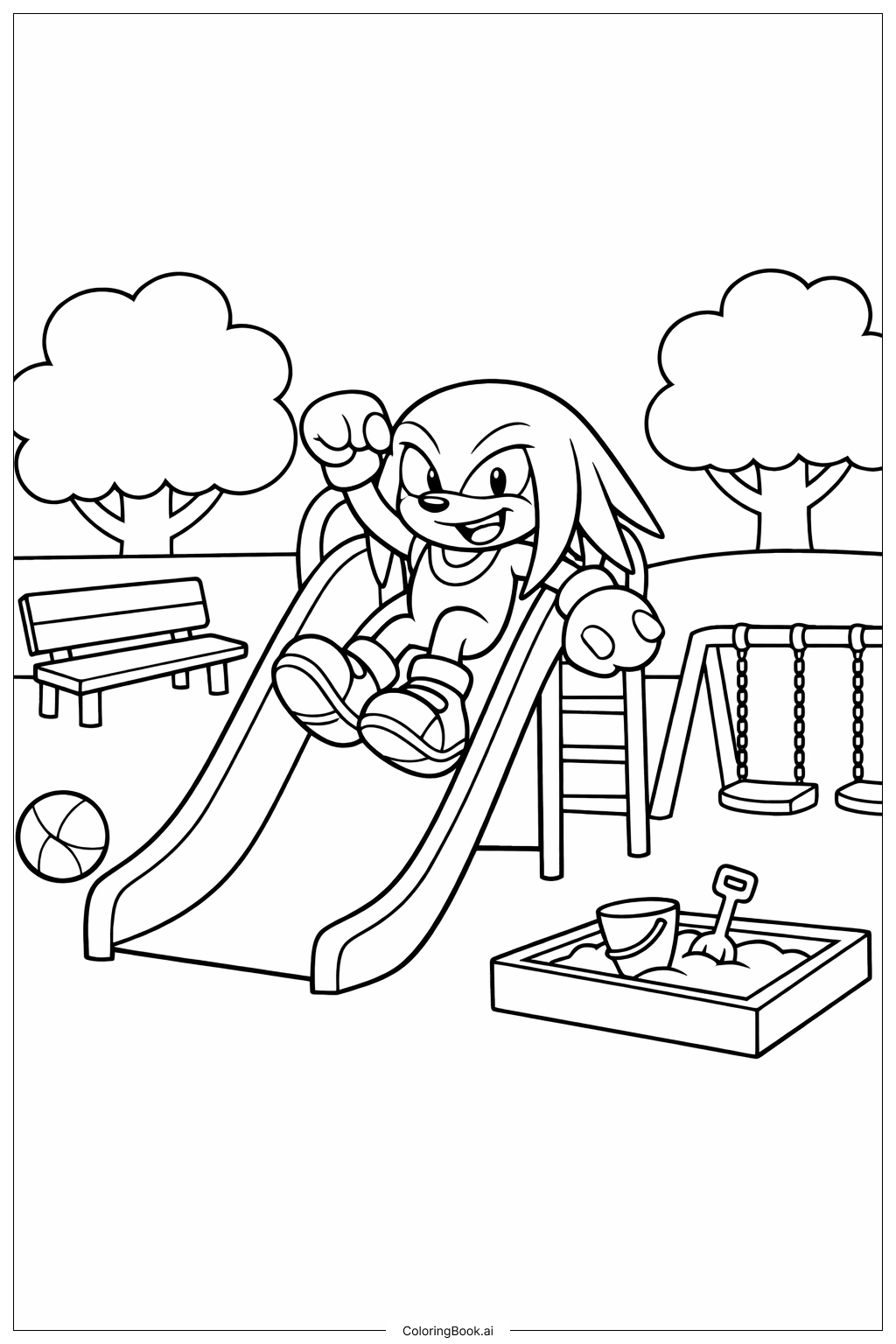  Página para colorir de Knuckles Brincando no Parque 
