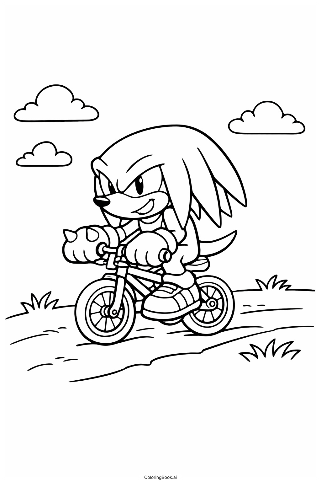  Página para colorir de Knuckles Andando de Bicicleta 