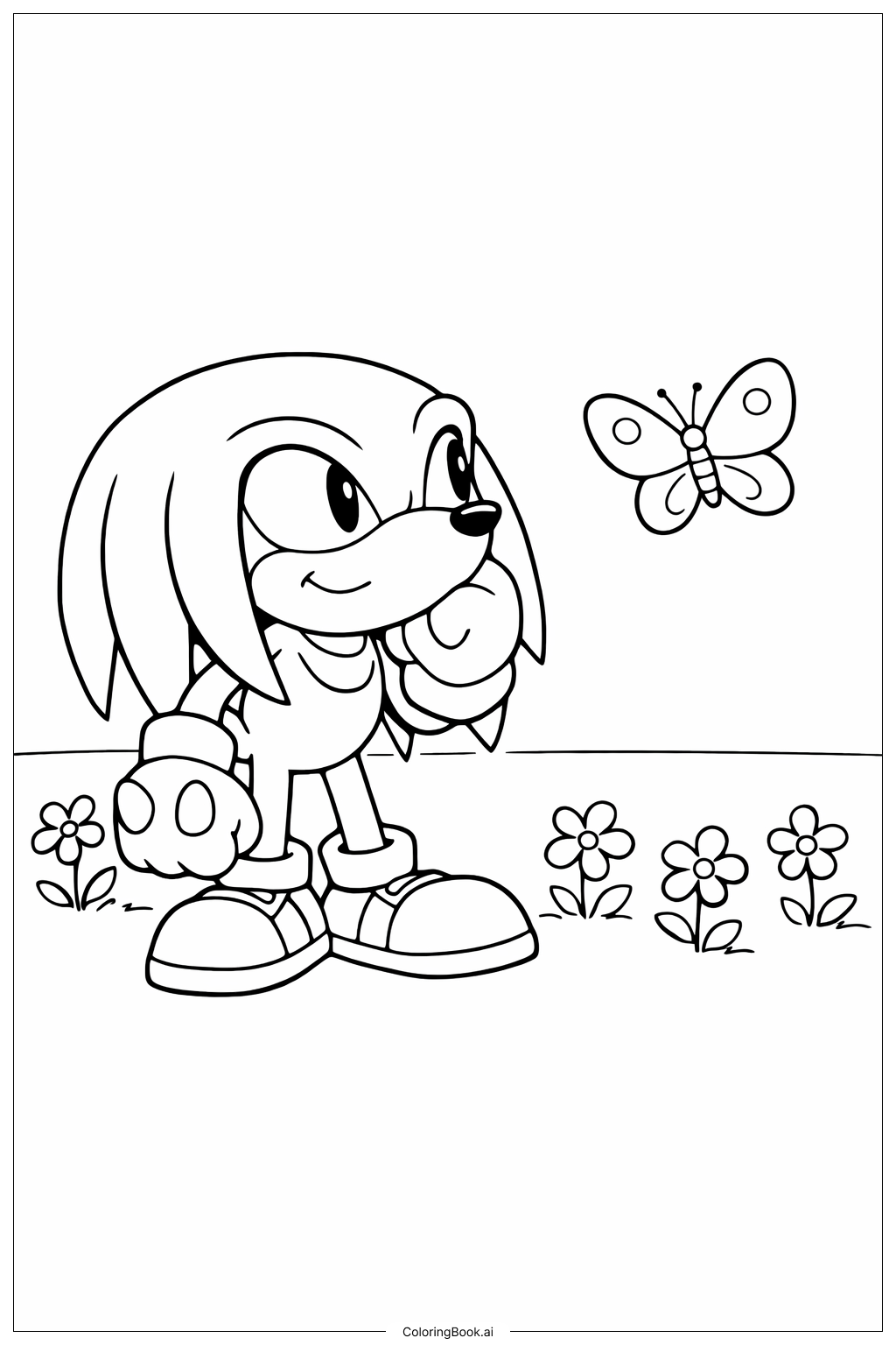  Página para colorir de Knuckles Observando a Borboleta 
