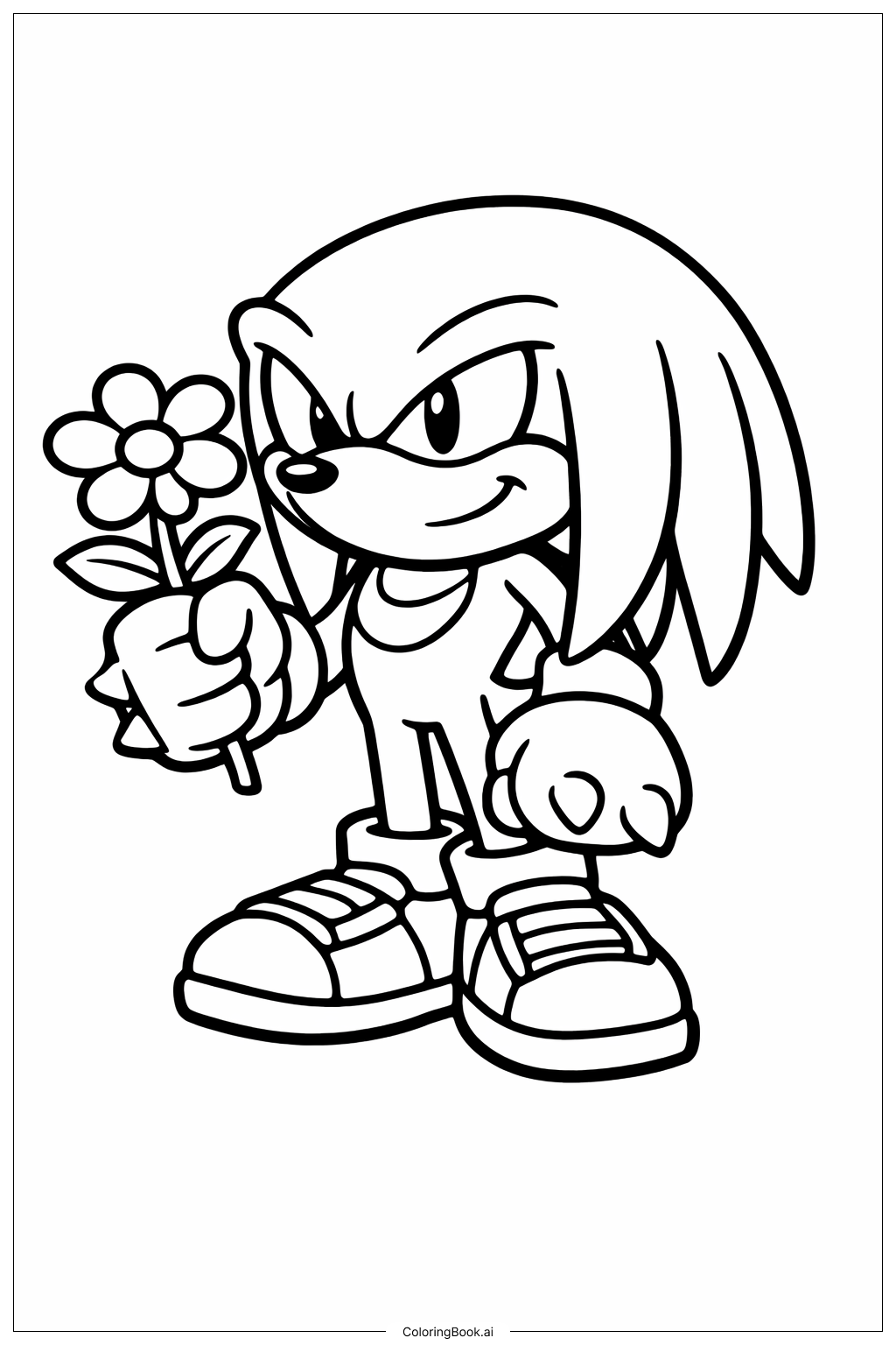  Página para colorir de Knuckles Com Flor 