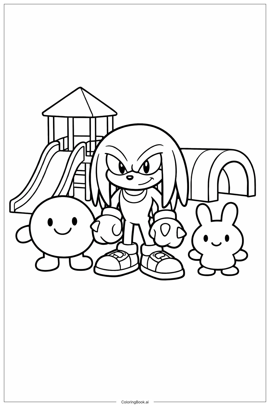  Página para colorir de Knuckles Com Amigos 