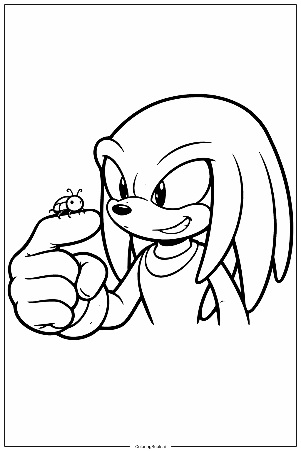  Página para colorir de Knuckles com um Pequeno Bicho 