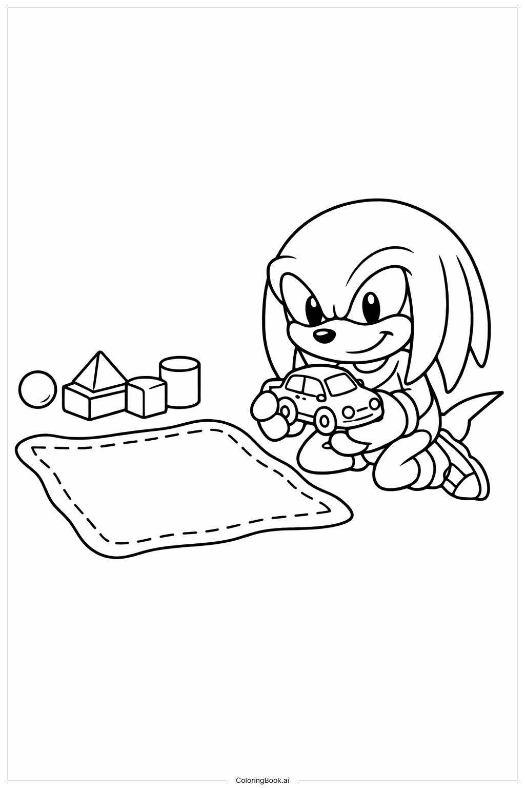  Página para colorir de Knuckles Com Carrinho de Brinquedo 