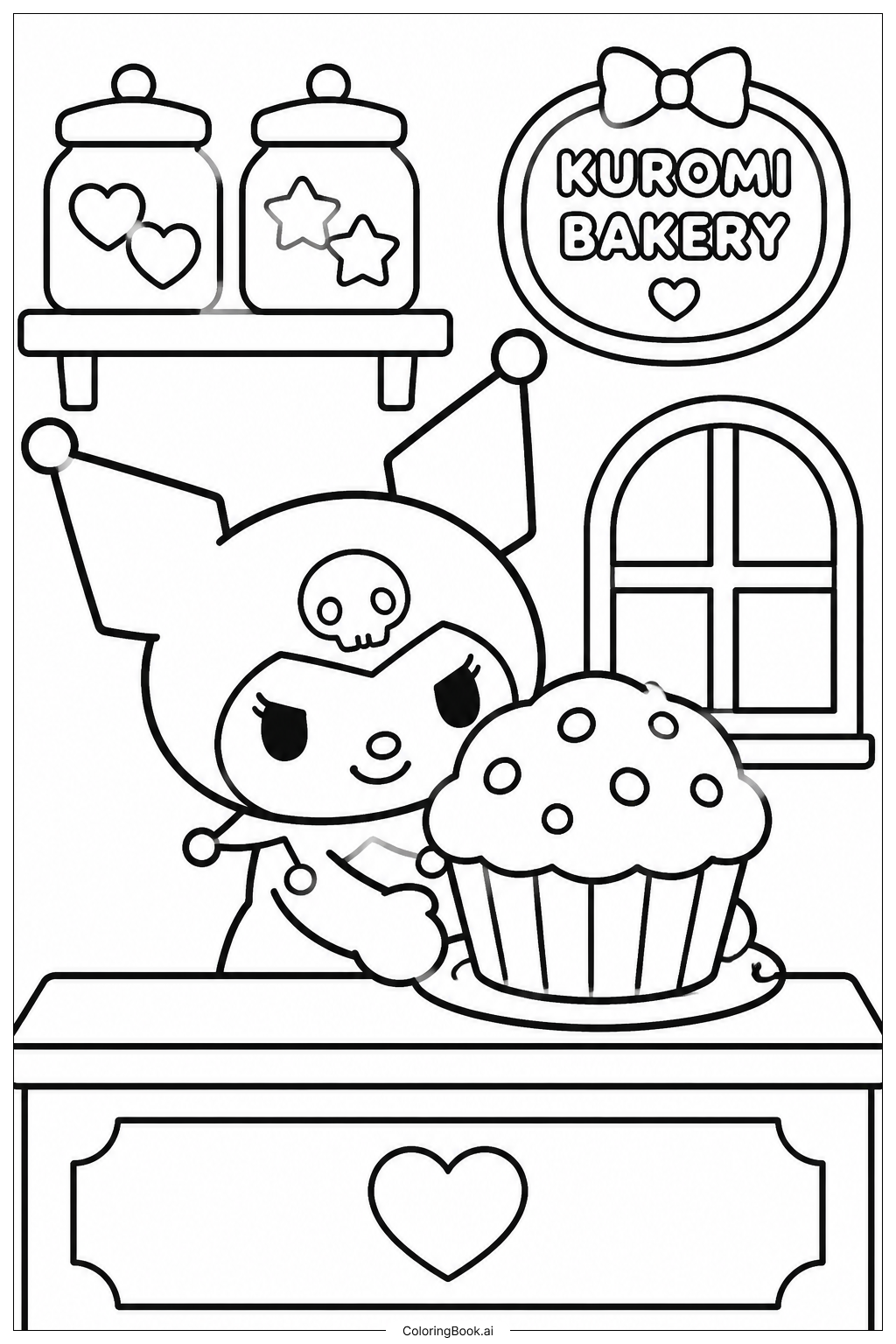 Página para colorir de Kuromi Na Padaria